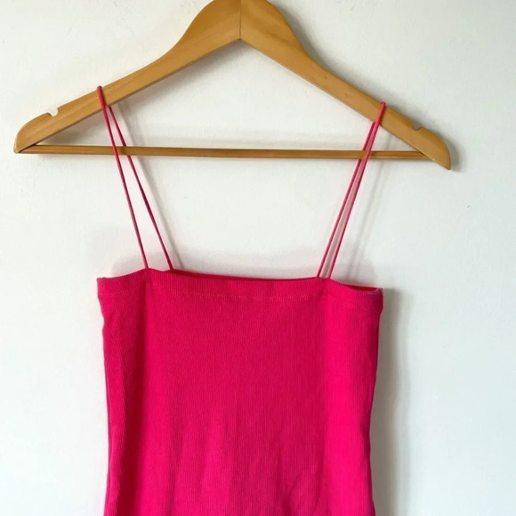 Zara Ribbed Tight Bodycon Spaghetti Strap Mini Dress Hot Barbie  Pink Sz M - Picture 4 of 7